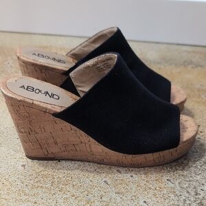 Abound Black Canvas Cork Wedge Mule Sandals